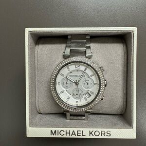Michael Kors Silver Chronograph Watch with Crystal Details